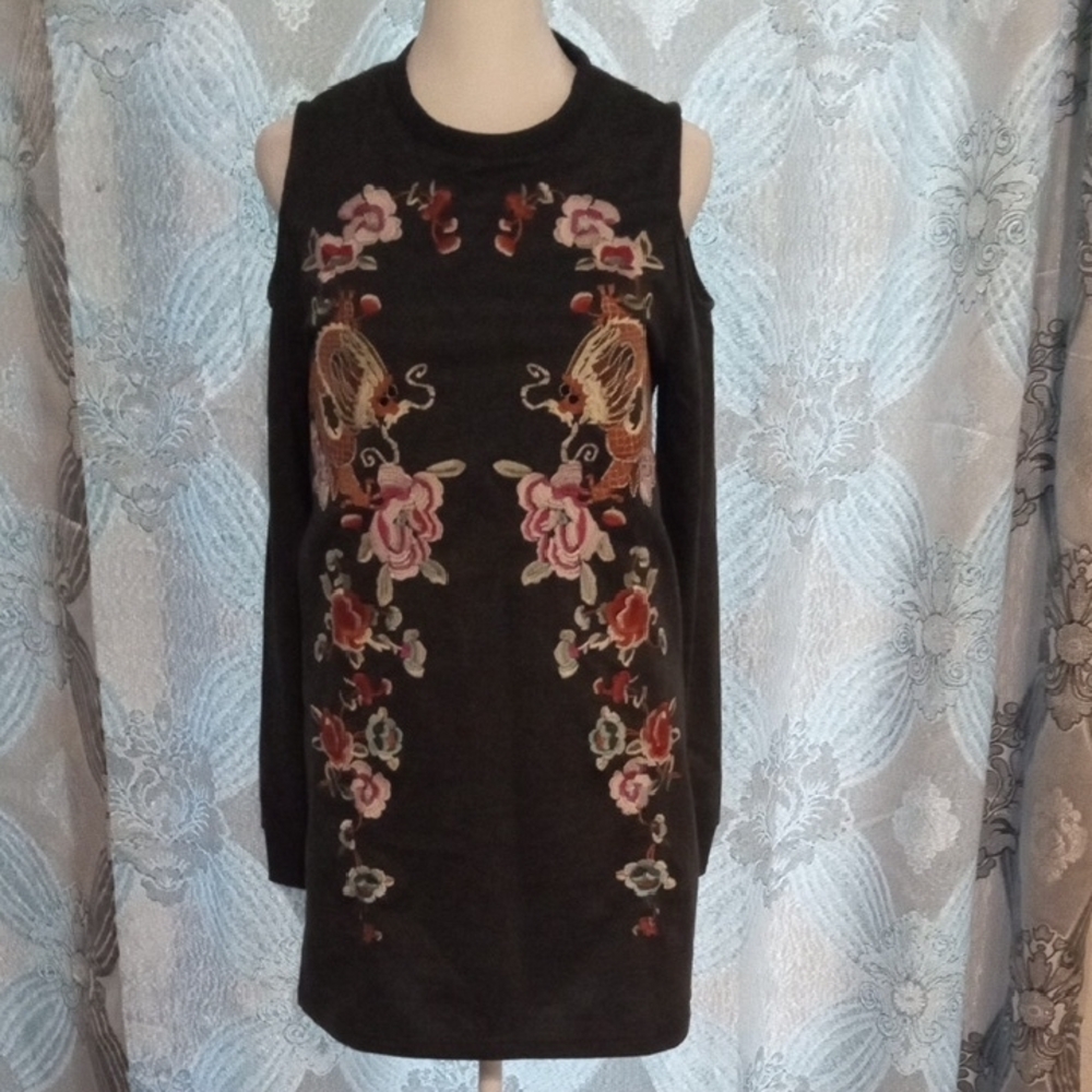 Embroidered Cold Shoulder Mini Floral Dress